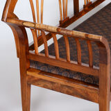 Restored Biedermeier Walnut Sofa, New Upholstery, Rattan Strings, Austria, 1820s