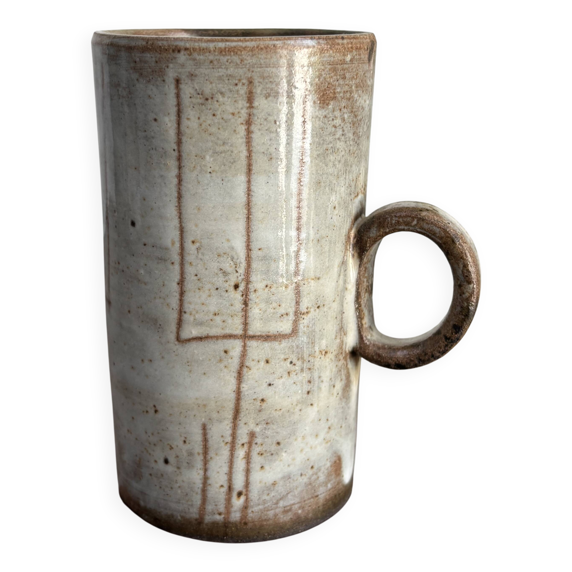 Ceramic mug-cup Jacques Pouchain l'Atelier Dieulefit 1960, Décor inc