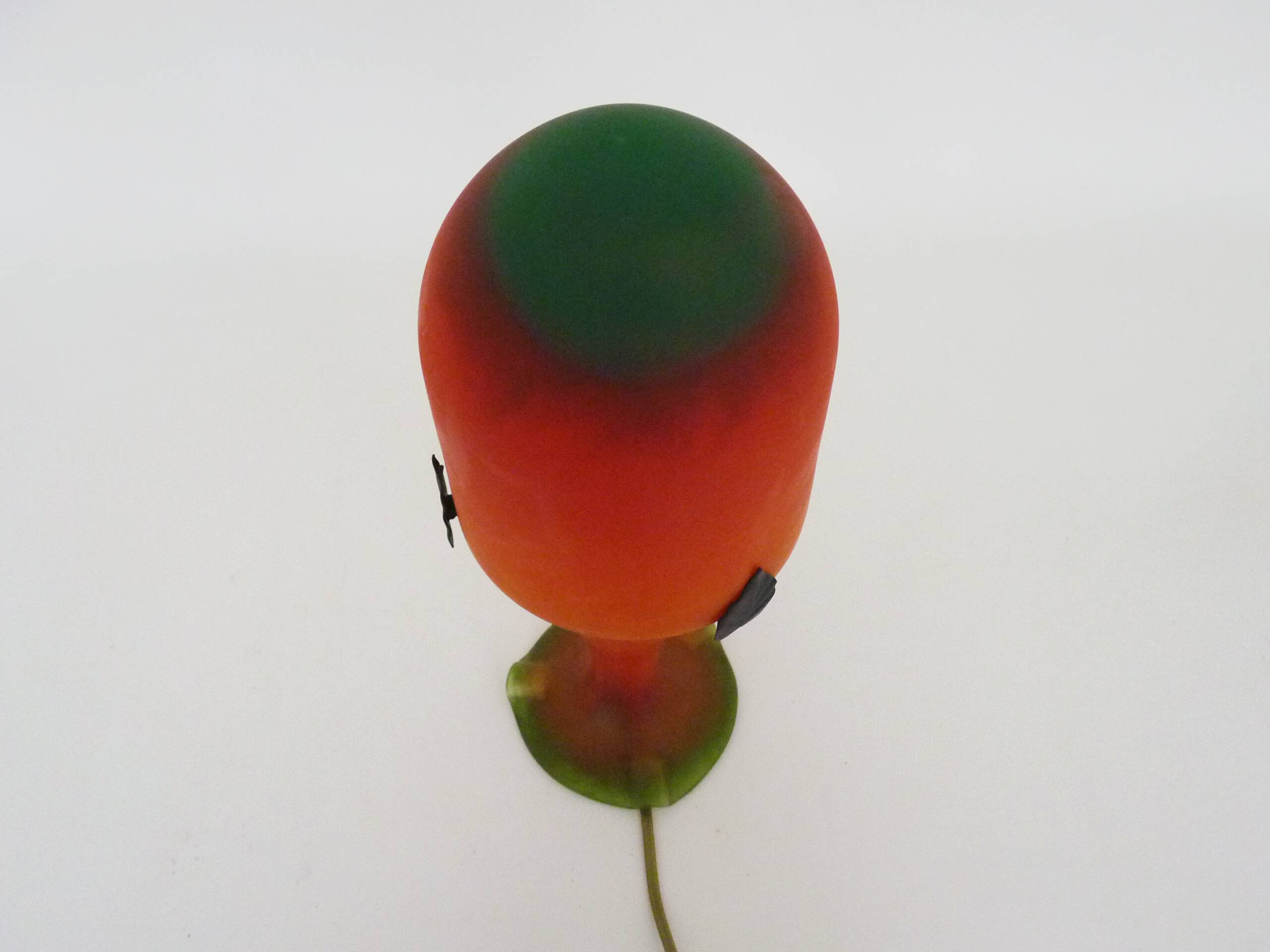 Lampe champignon en pâte de verre marmoréen orange vert. Artistar