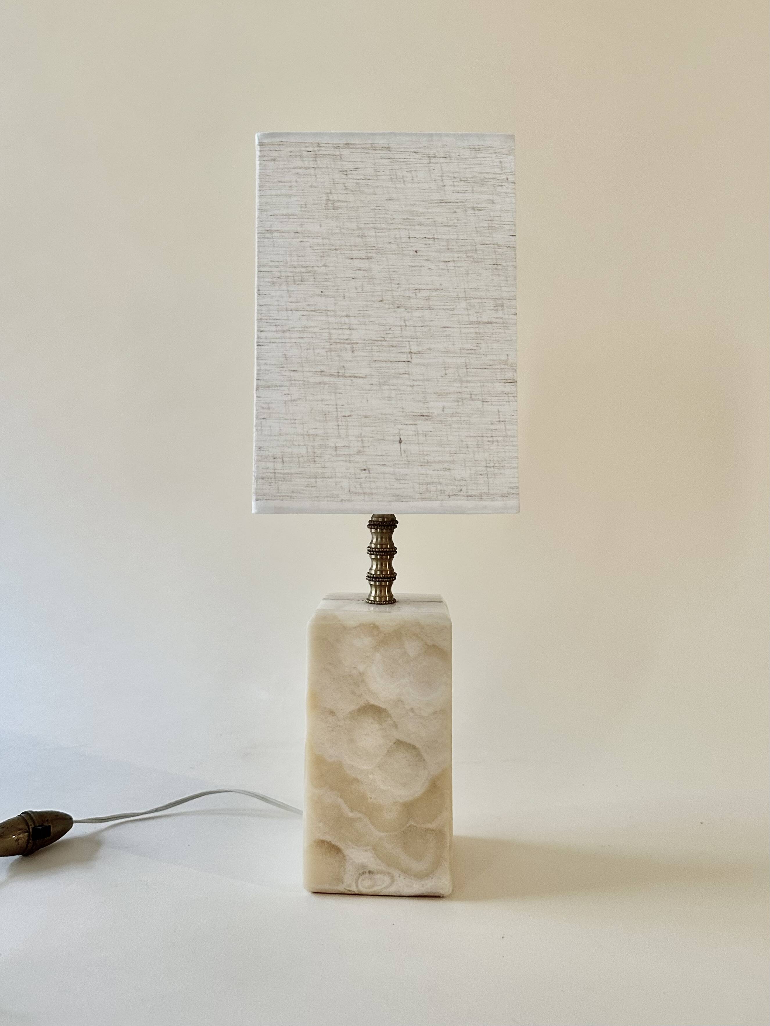 Onyx and brass lamp with a square shade.