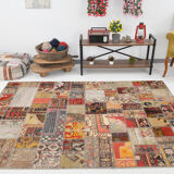 5x8 Handknotted Red Turkish Patchwork Rug, 242x173Cm