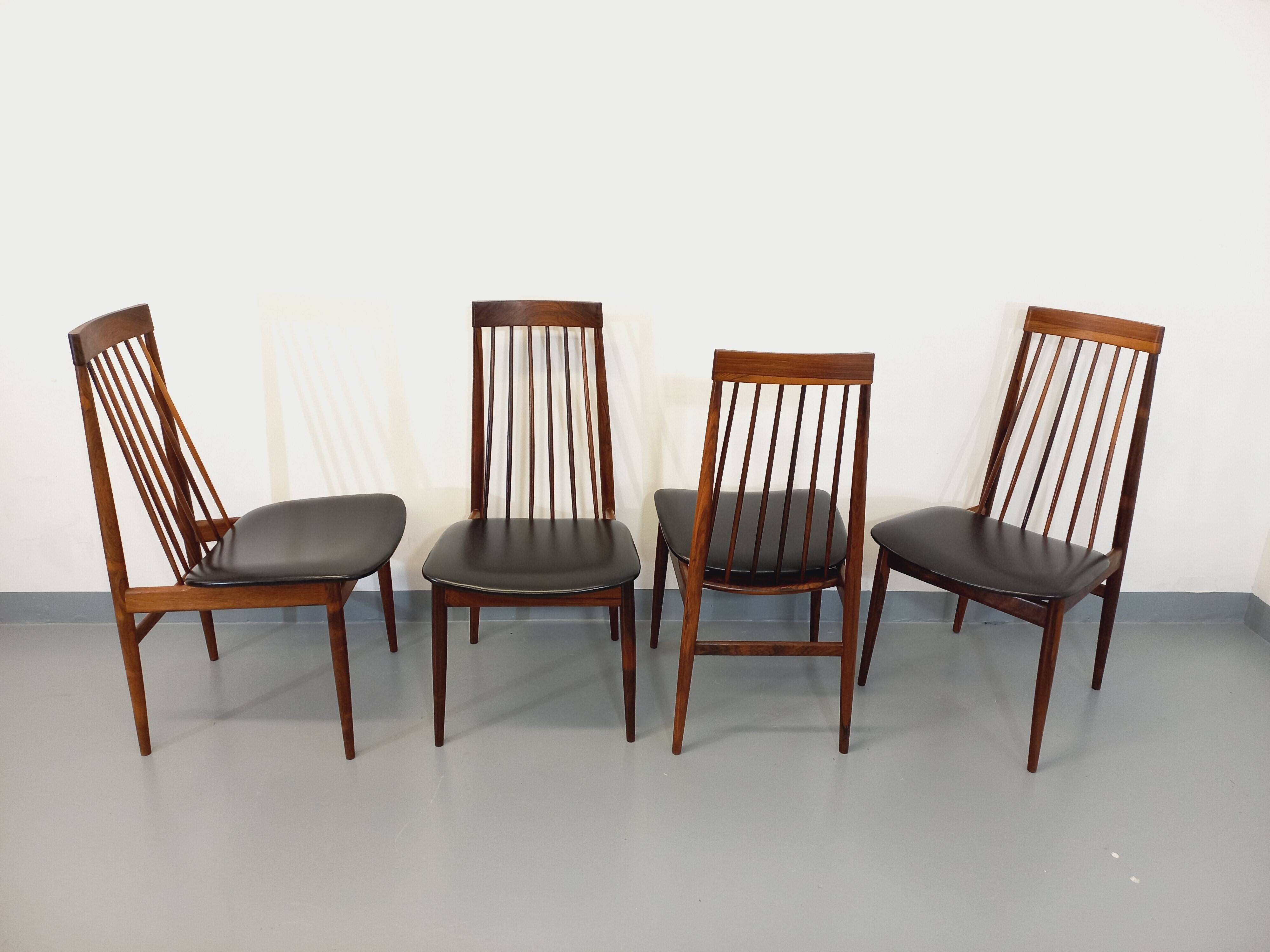 Set of 4 vintage Scandinavian style rosewood chairs from the 60s, by Ernst Martin Dettinger