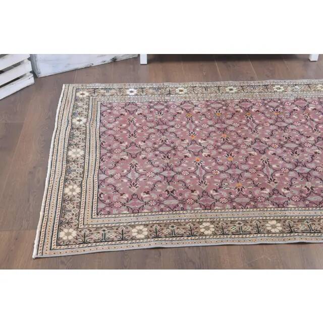 1970s Turkish Oushak Handmade Wool Cotton Pink Area Rug 112x175
