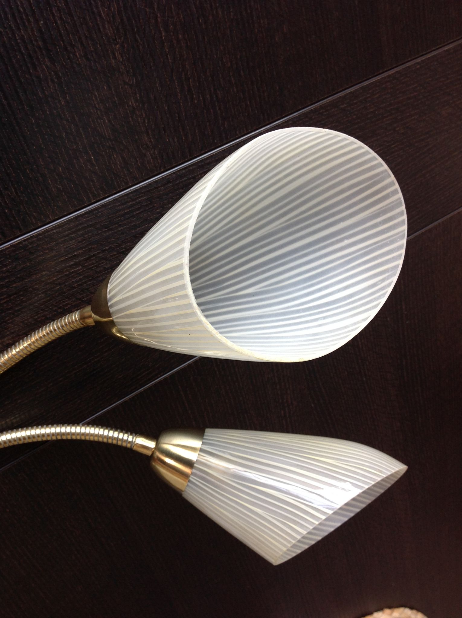 Double fire wall lamp in brass and glass cornet years 50/60