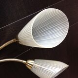 Double fire wall lamp in brass and glass cornet years 50/60