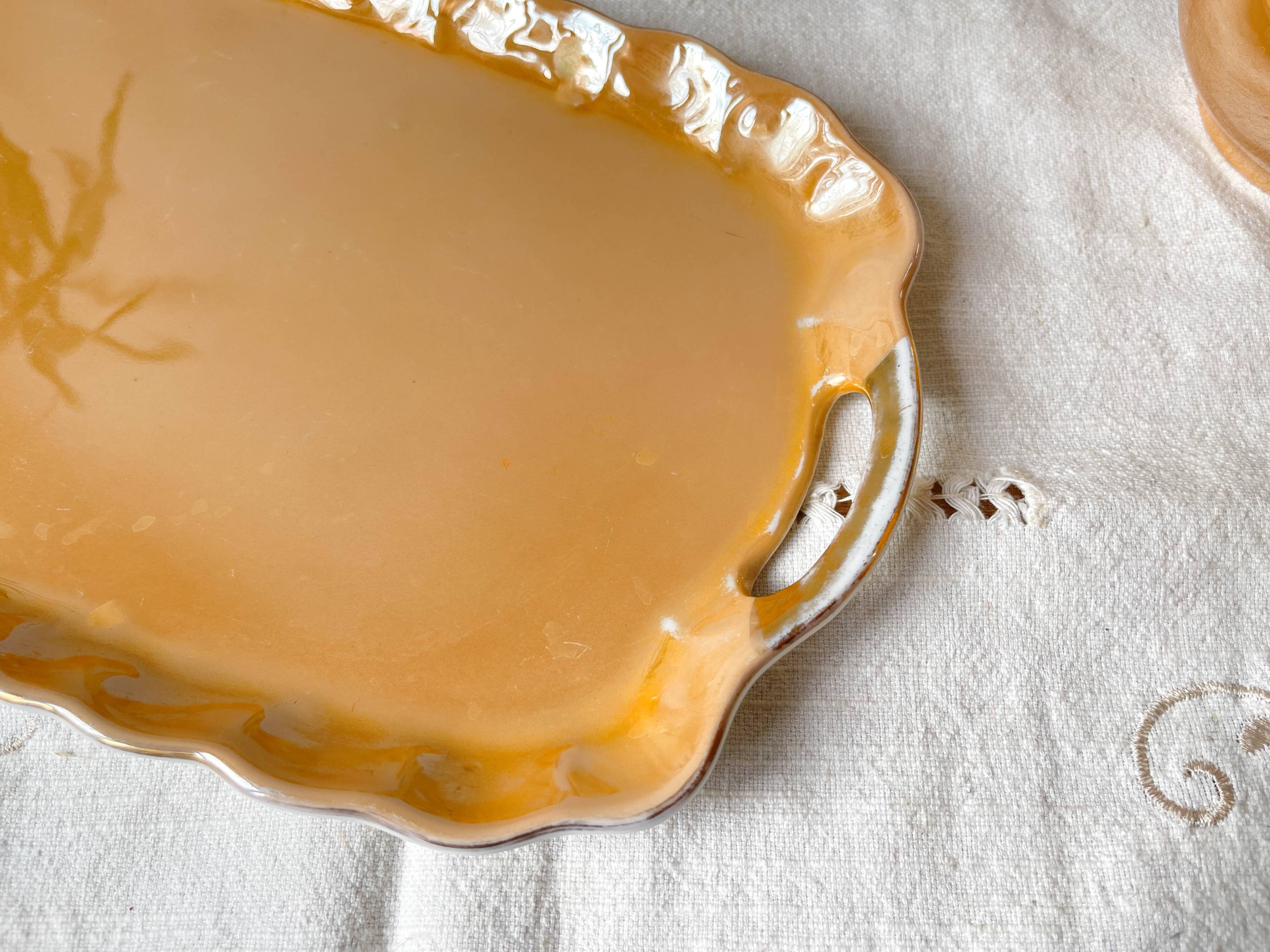 Vintage Czecho-Slovakia Victoria China Iridescent Peach Lustre Tea Set 1950s