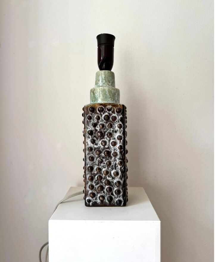 Lampfoot table lamp in stoneware with dots and relief from PM Keramik, Denmark, 1970s