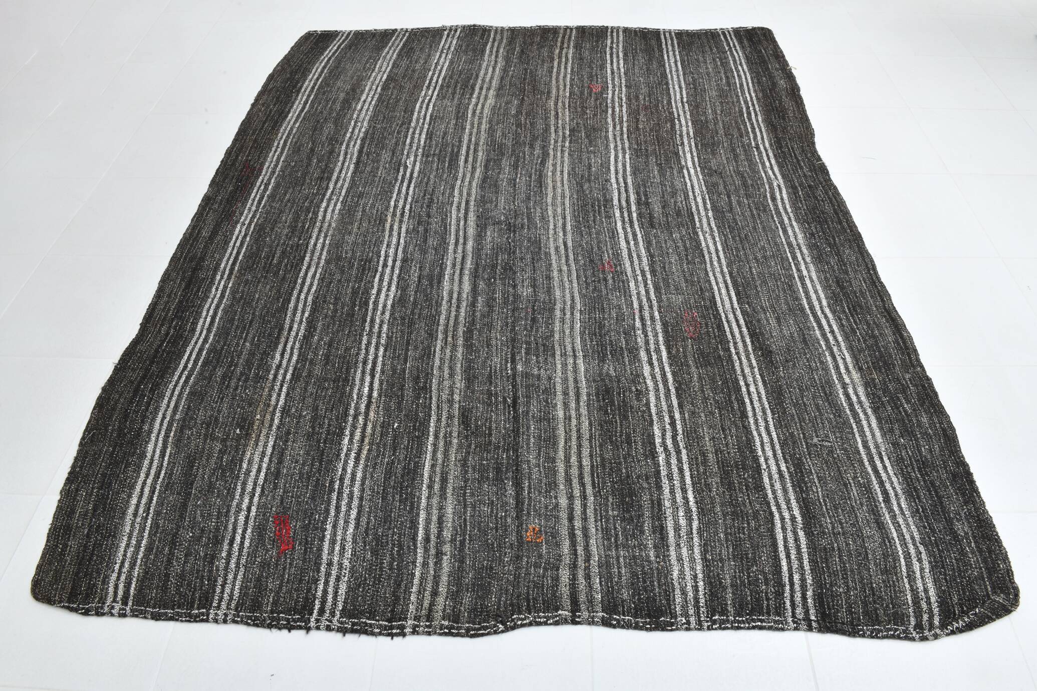 Contemporary Black & Gray Vintage Kilim Rug, 202x244Cm