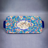 Plat à cake Longwy, décor floral et médaillon d’oiseaux, début XXème