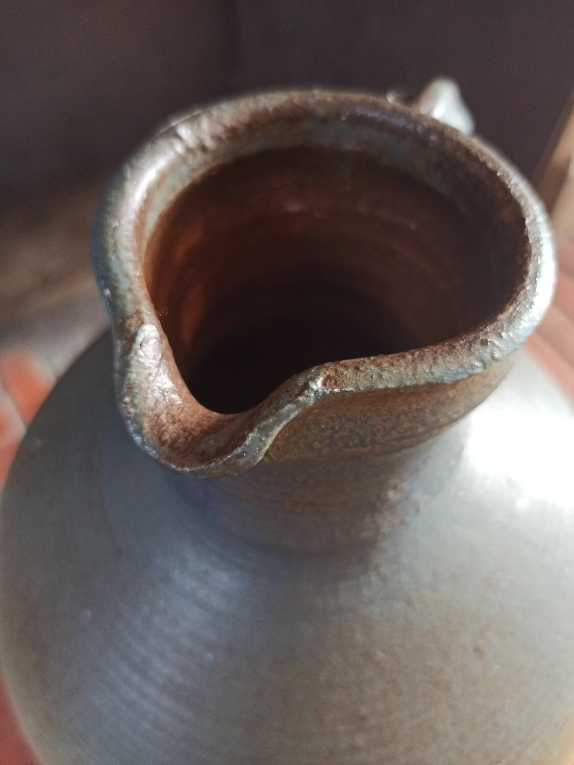 Vintage large pitcher vase in artisanal stoneware.