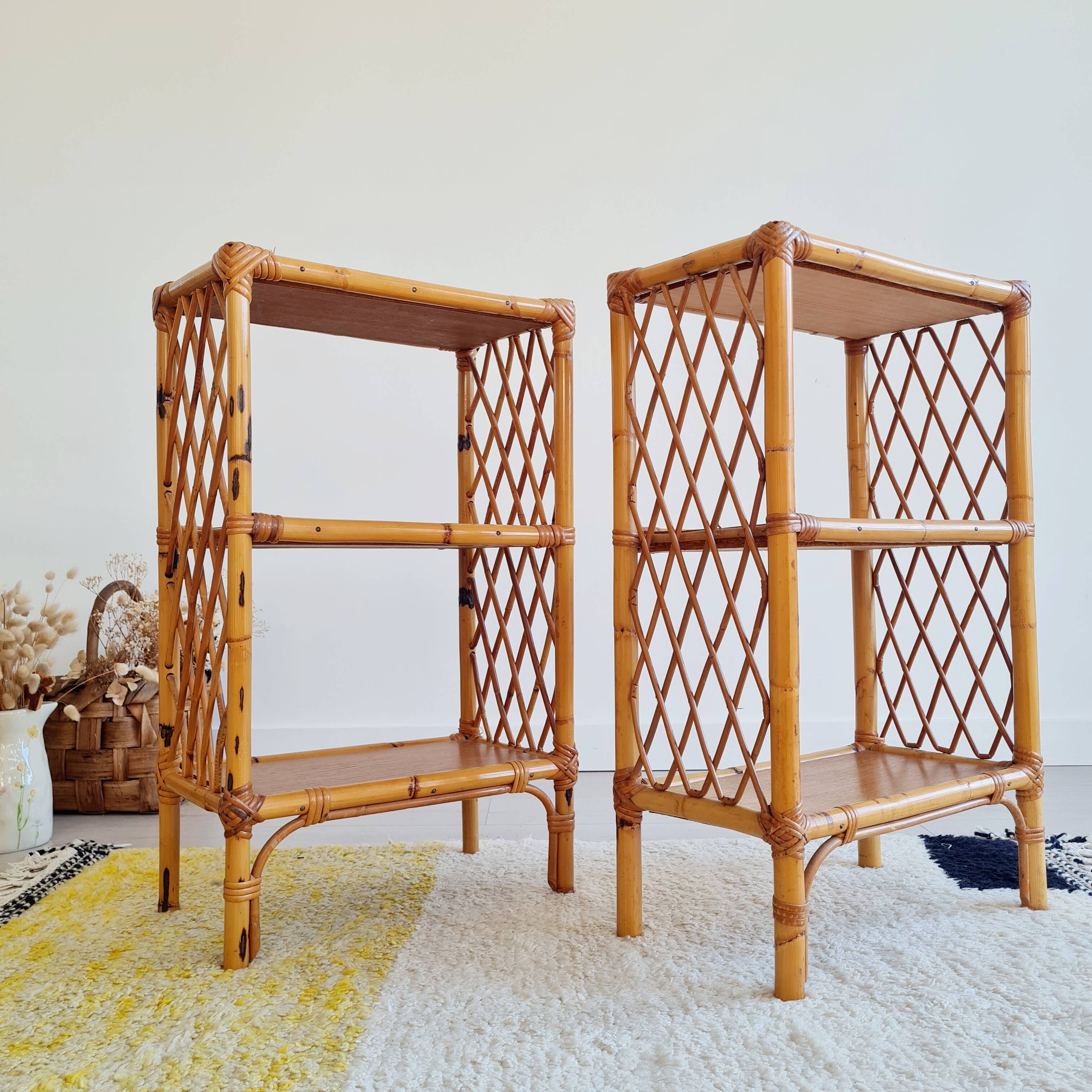 Pair of antique shelves - rattan bedside tables