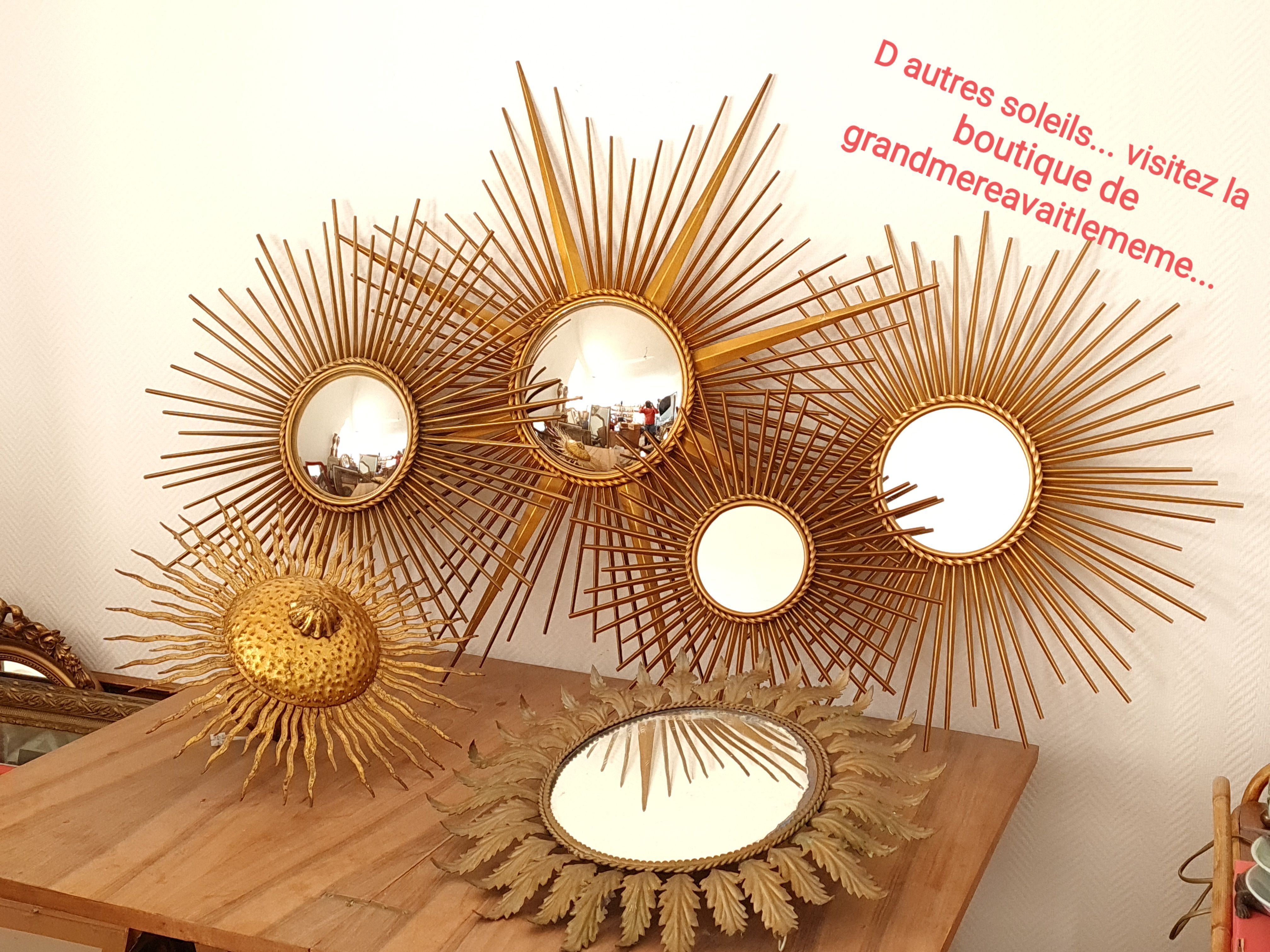 Vintage oval sun mirror 50s, silver metal 76x55 cm SB