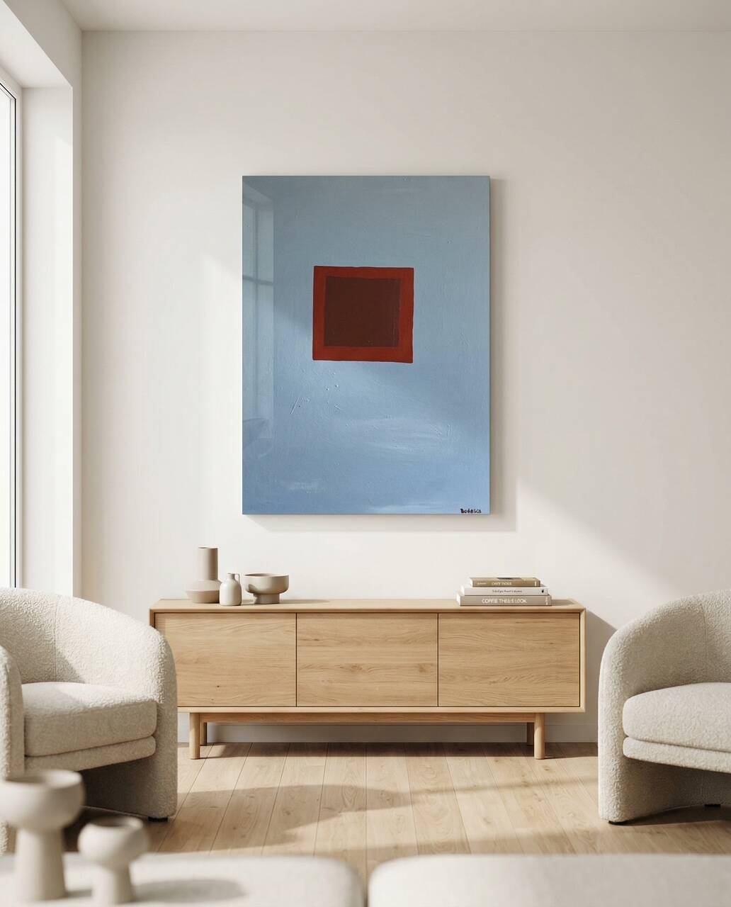 Minimalist canvas painting "Silent blue" 73x54cm