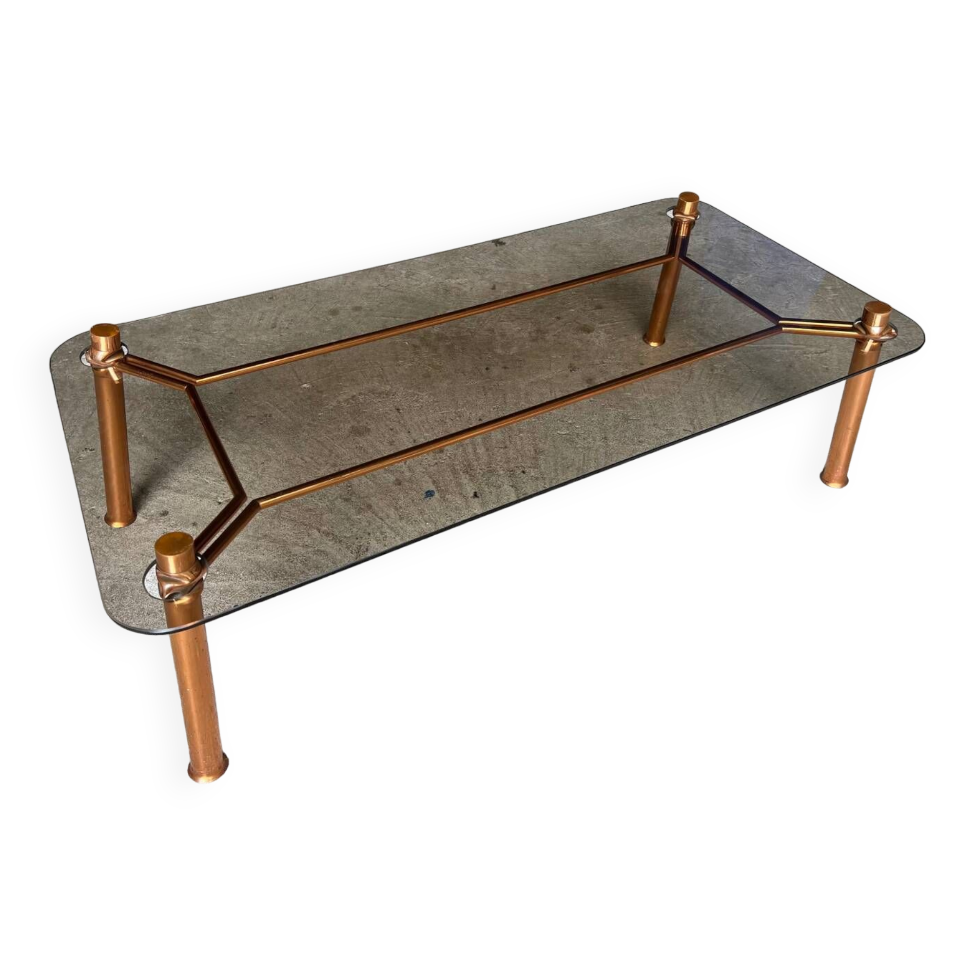 Table basse vintage cuivree 1950