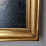 Old oil on canvas portrait of a man from the 20th century, countryside decoration, golden frame