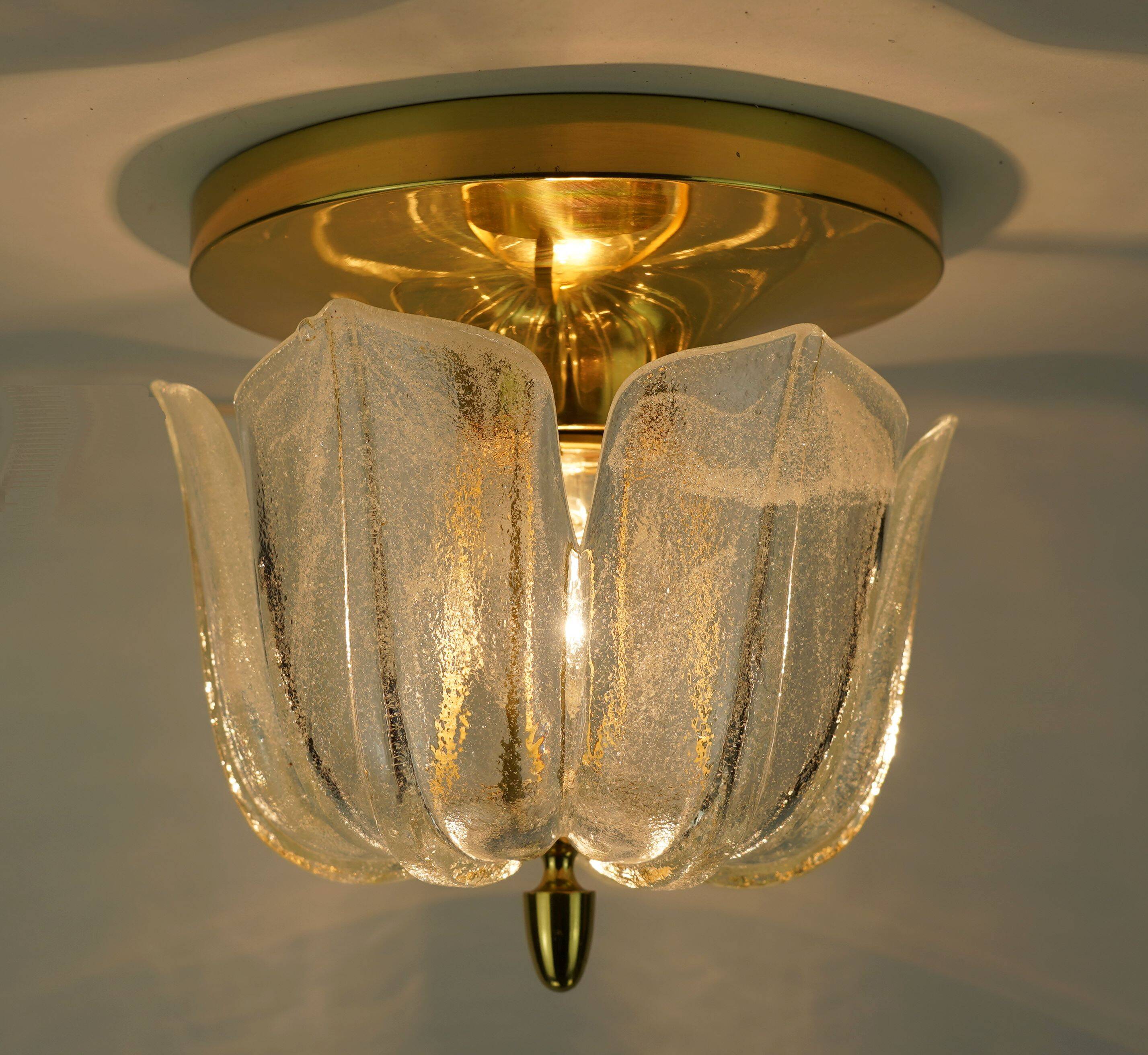 Limburg flush mount model a475 3031 flower-shaped glass shade and brass 70s