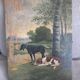 Tableau ancien représentant un paysage avec des chiens