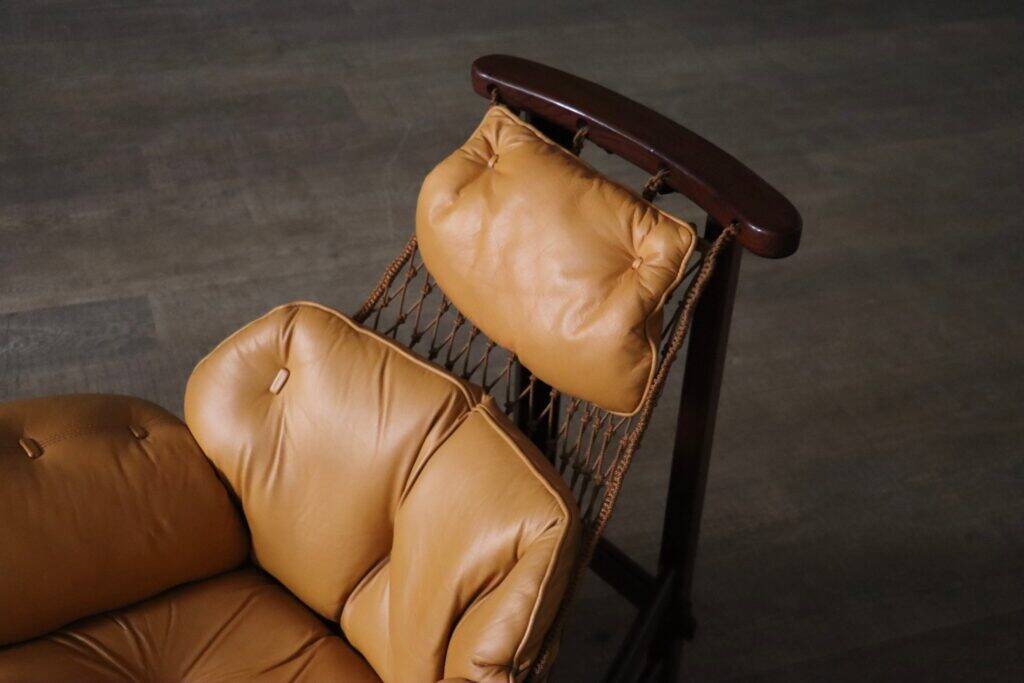 Jangada lounge chair with ottoman in cognac leather by Jean Gillon, Brazil, 1960s