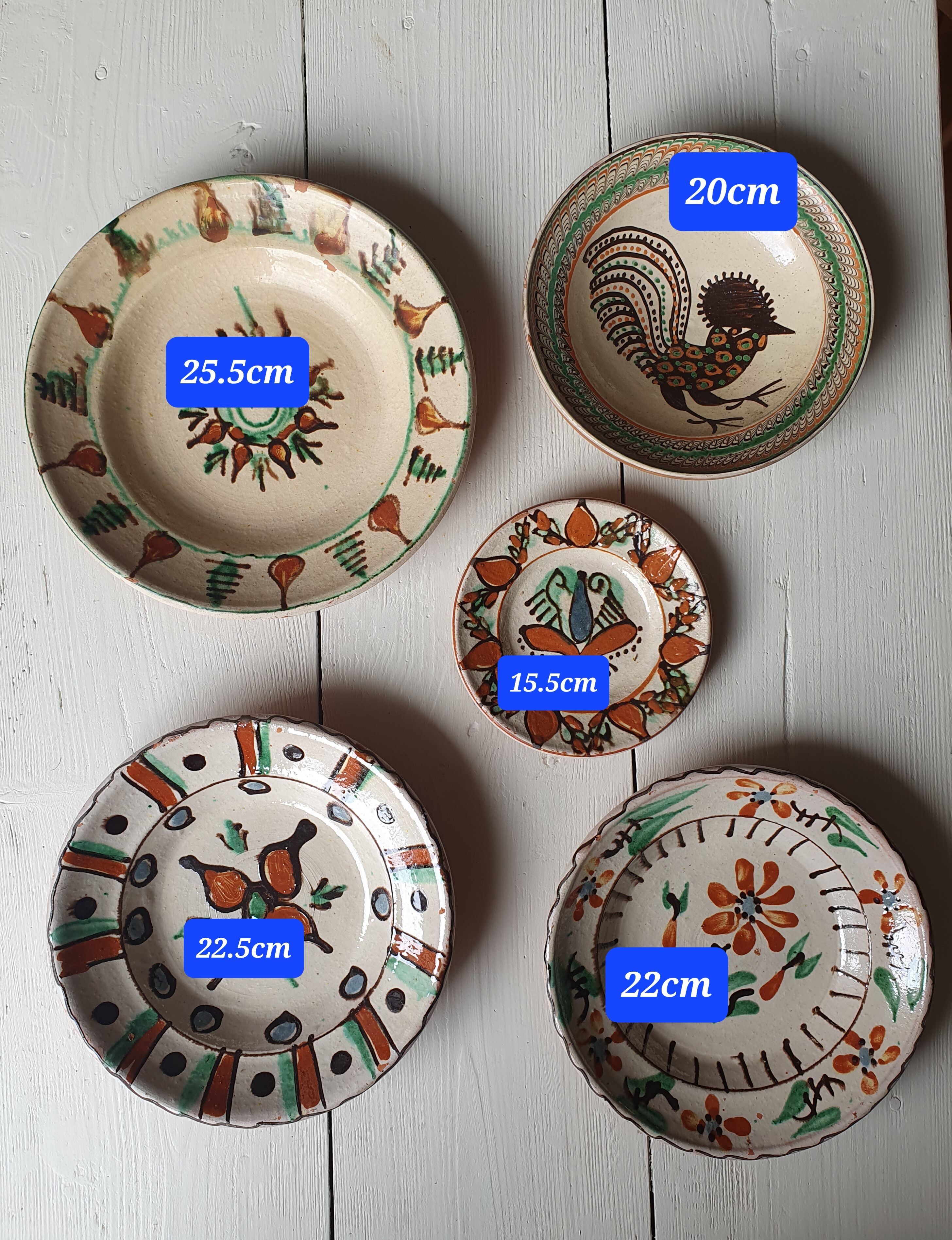5 assiettes céramique artisanales Roumanie slave bohème oiseau table ou murales