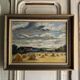 Oil on panel haystacks 20th century whitewashed frame