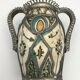 Old safi pottery vase in polychrome paint and metal sculpture décor 14 cm