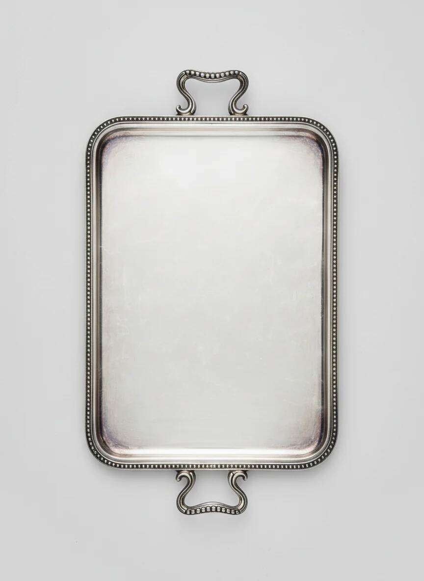 Vintage silver-plated serving tray with handles