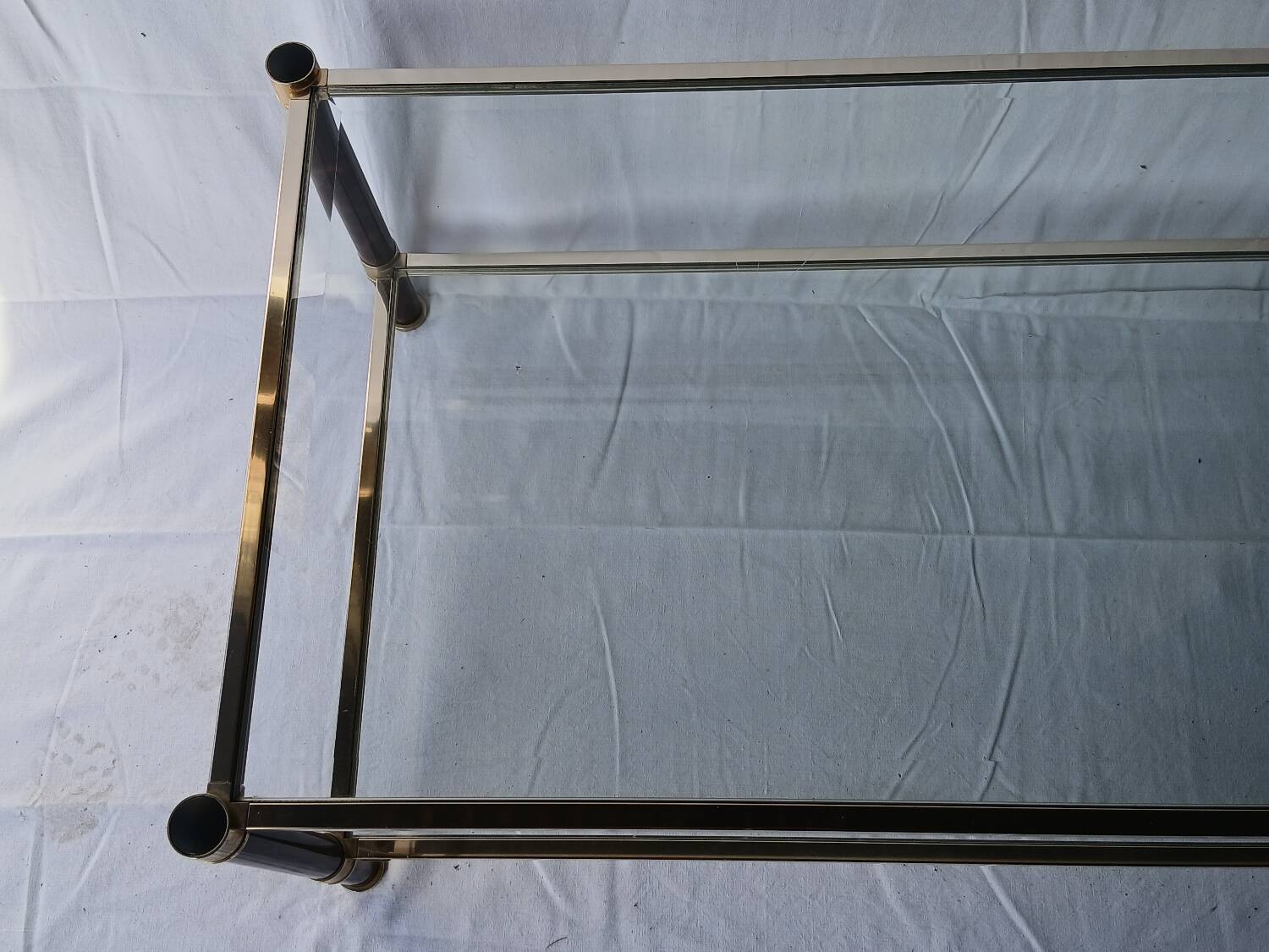 70s glass and brass coffee table