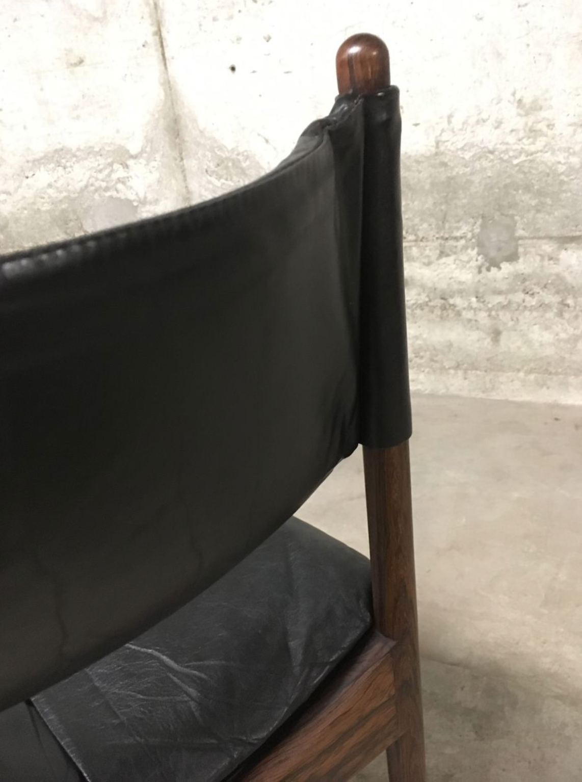 Set of 4 Rio palisander & black leather chairs, Modus model, by Kristian Vedel for Soren Willadsen