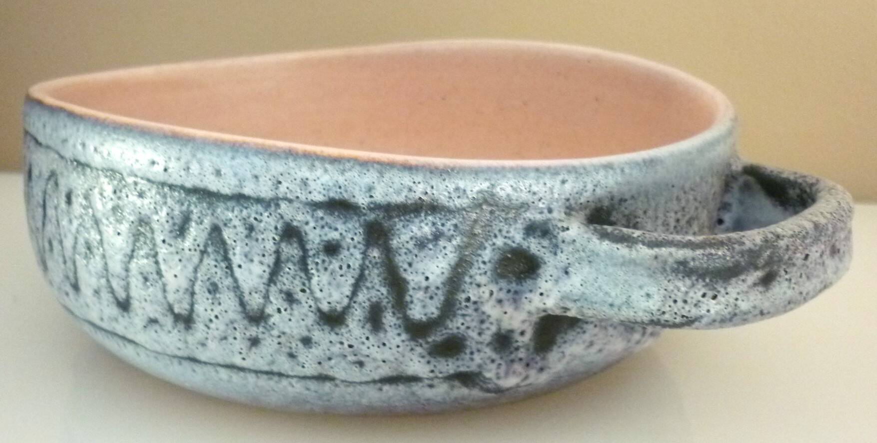 Oval enamelled ceramic dish, signed Jean Austruy, 50s/60s design