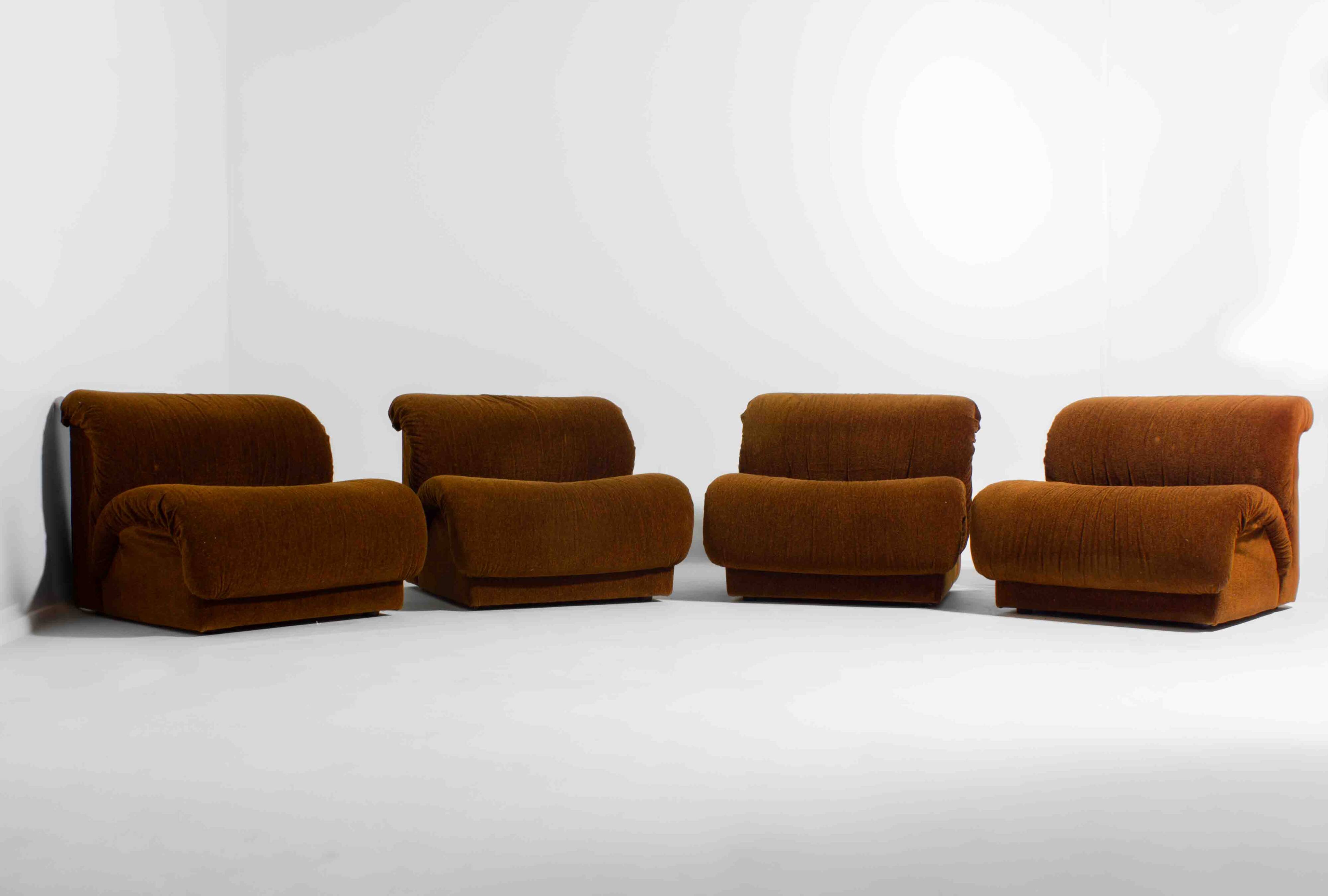 Modular sofa in rust brown velvet by Doimo, 1970s
