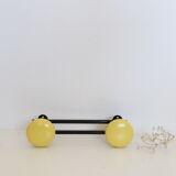 Wall coat rack in yellow and black metal, vintage
