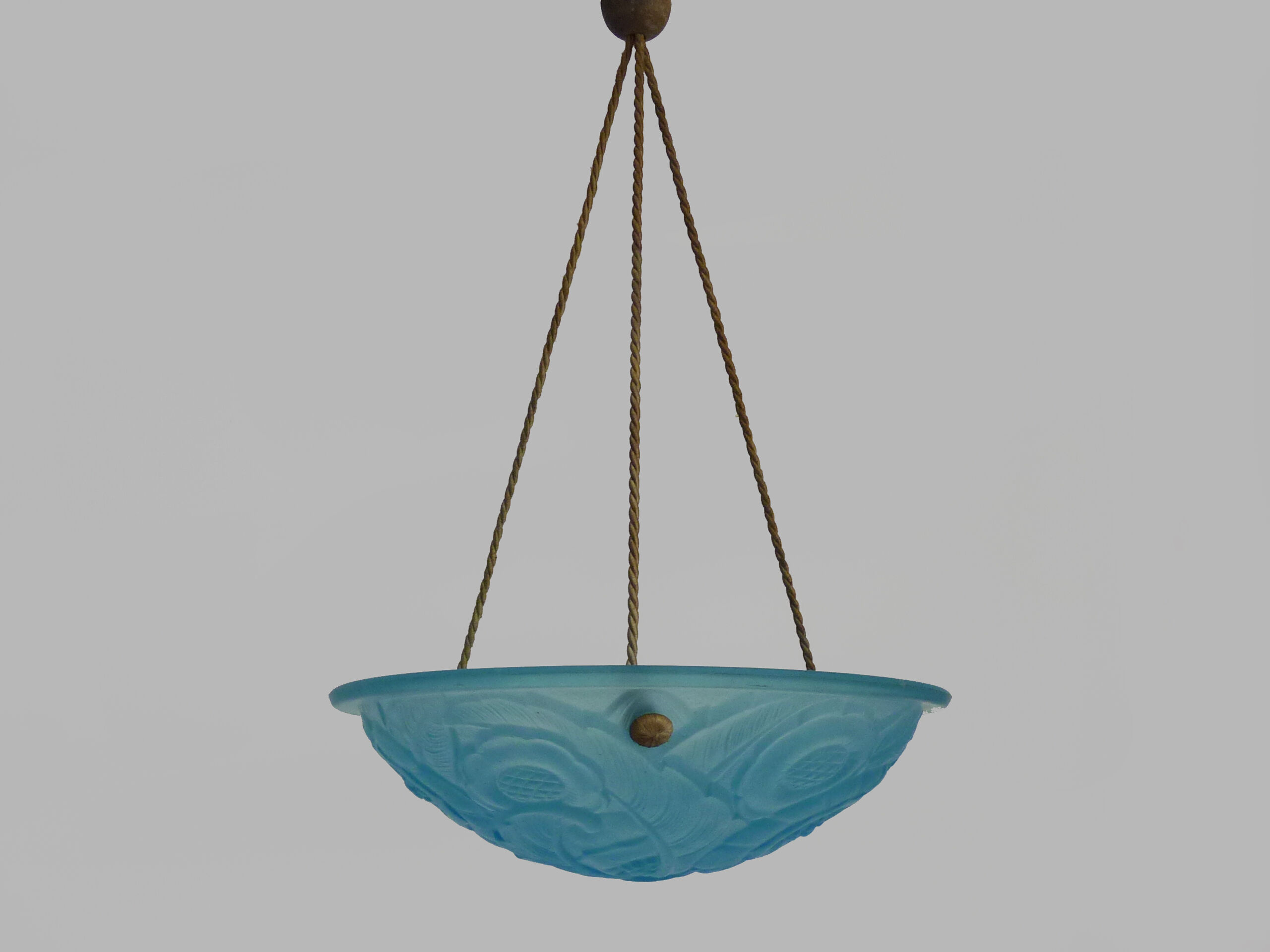 Suspension vasque art déco 1 feu, en pâte de verre bleu, années 30