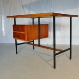 Modernist vintage desk in wood and black lace-up steel