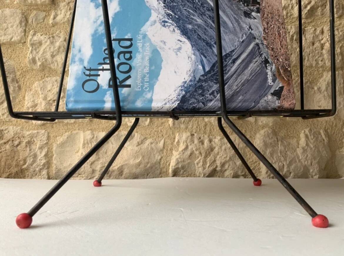 Vintage black metal magazine holder, circa 50's