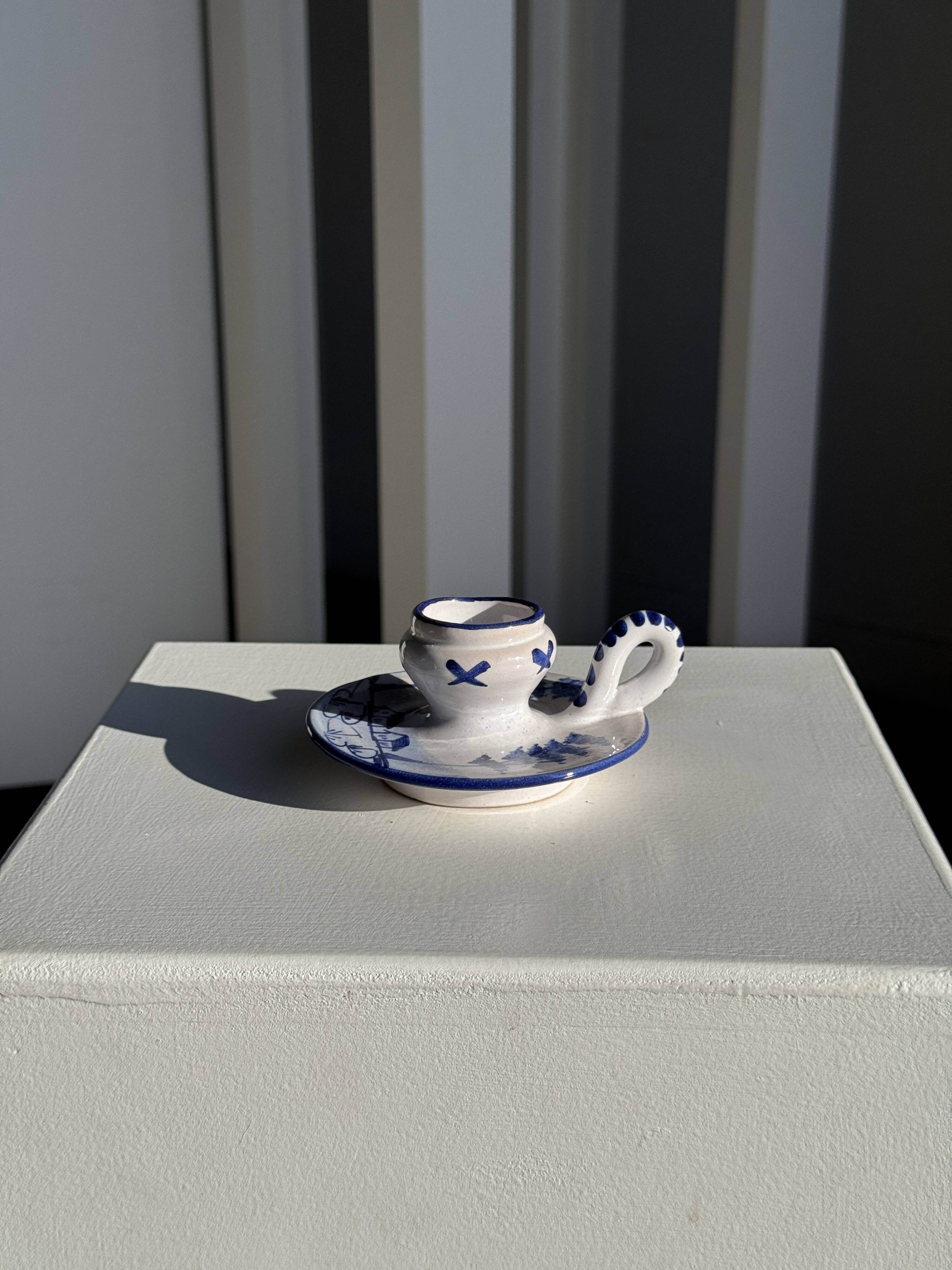 Dutch white and blue candlestick with windmill pattern H5 D10