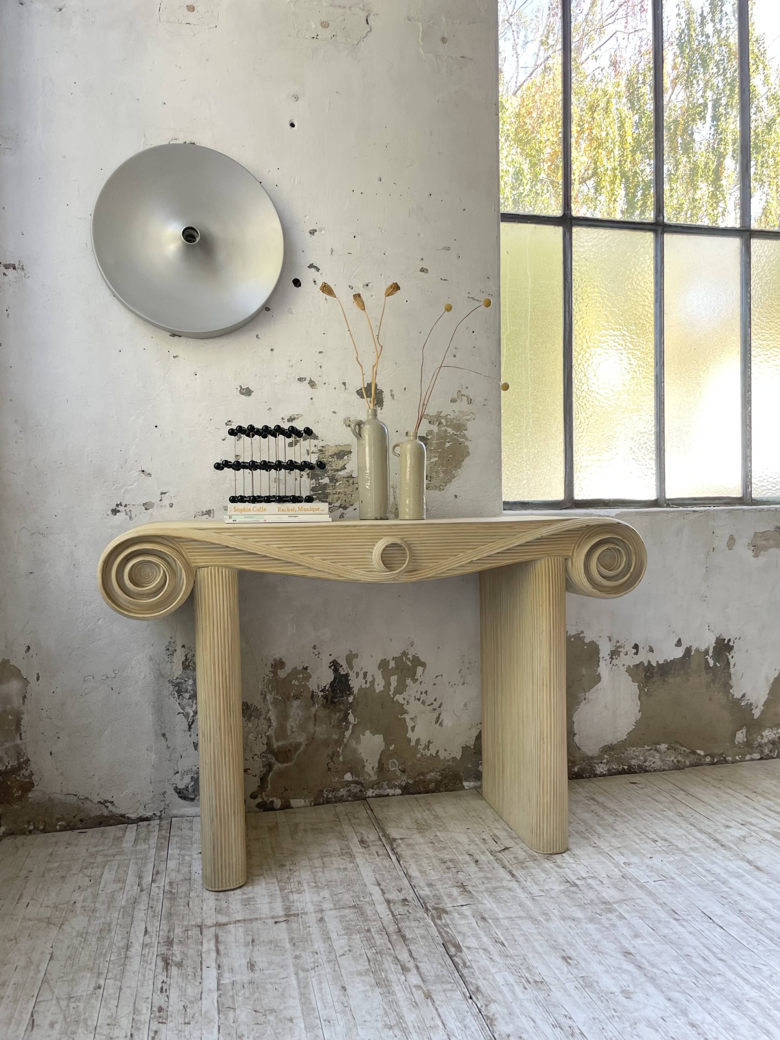 70s console in tropicalist rattan