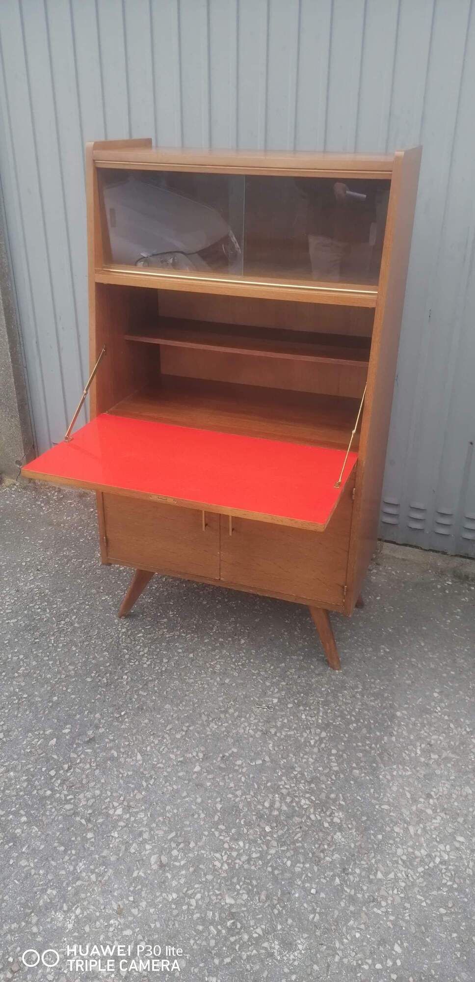 Former Scandinavian secretary feet compass furniture showcase wood 1960 vintage