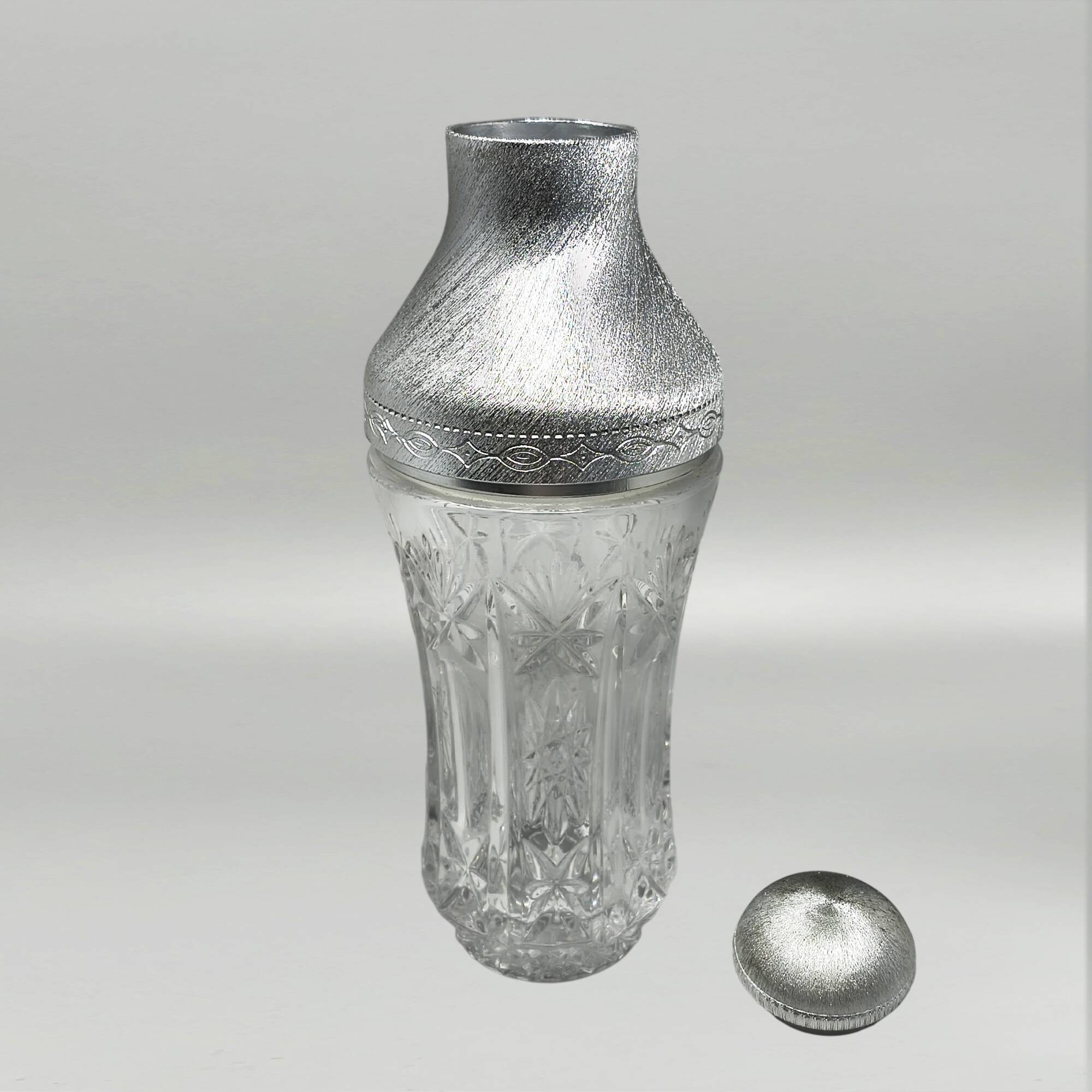1960s Italian Mid-Century Cut Crystal & Brushed Metal Cocktail Set by Arir