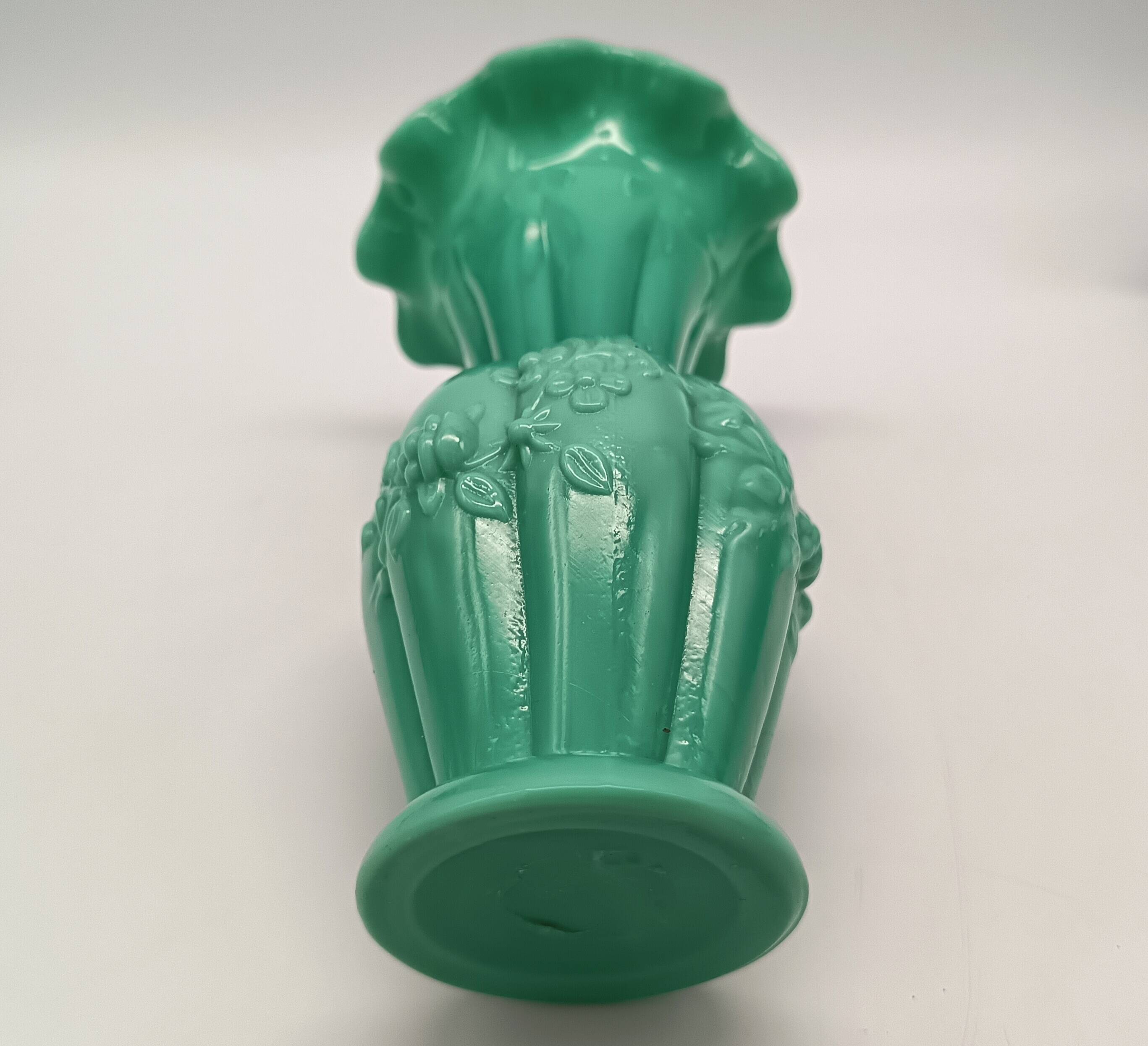 Pair of antique green opaline fairground vases, vintage, french