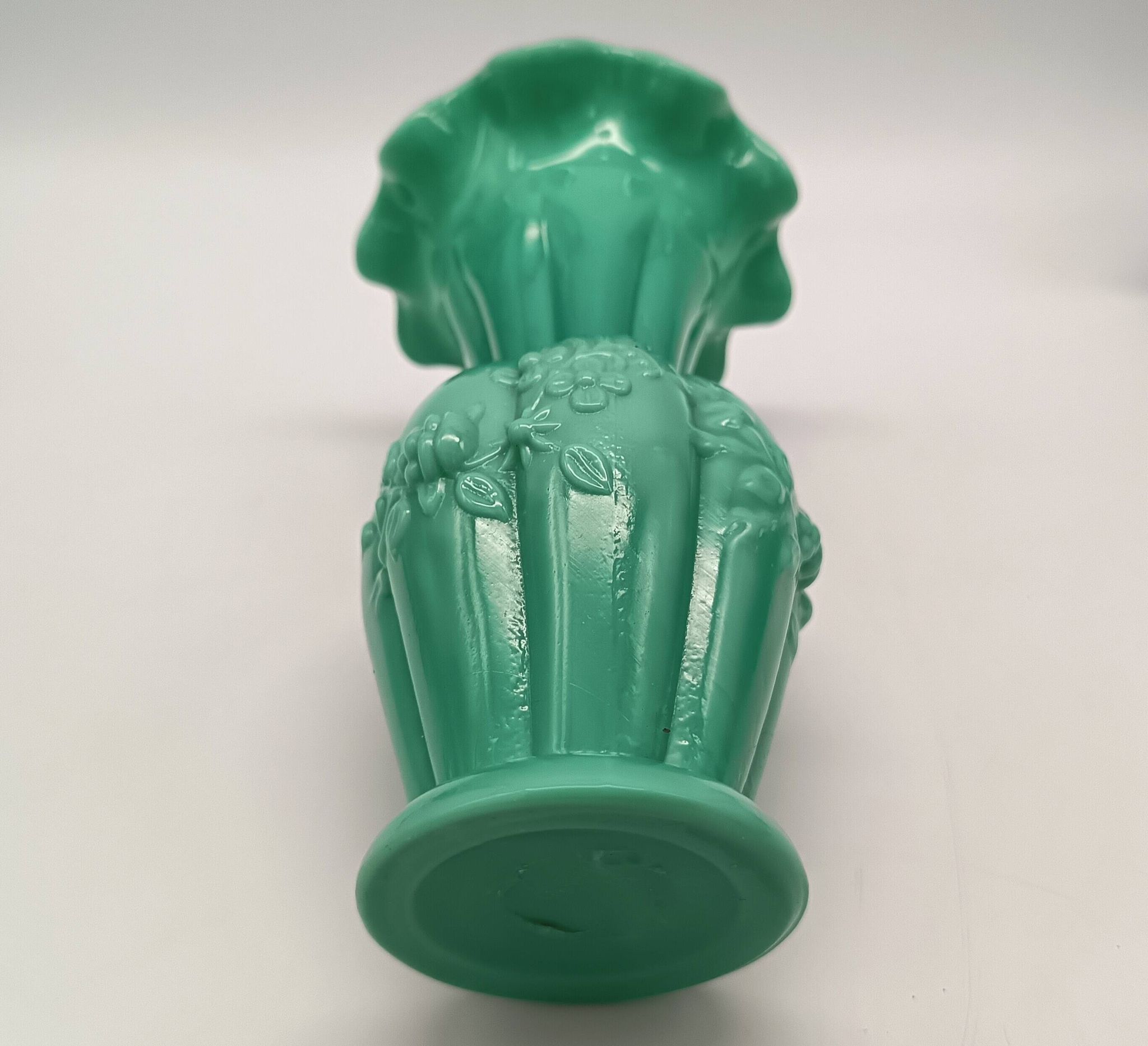 Pair of antique green opaline fairground vases, vintage, french