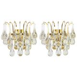 Large pair of gilt brass and crystal wall lights by Palwa, Germany, 1970s.