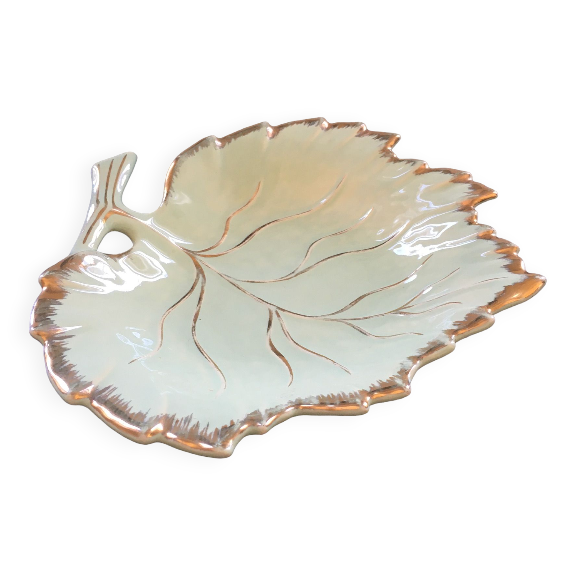 Vide poche feuille céladon et or