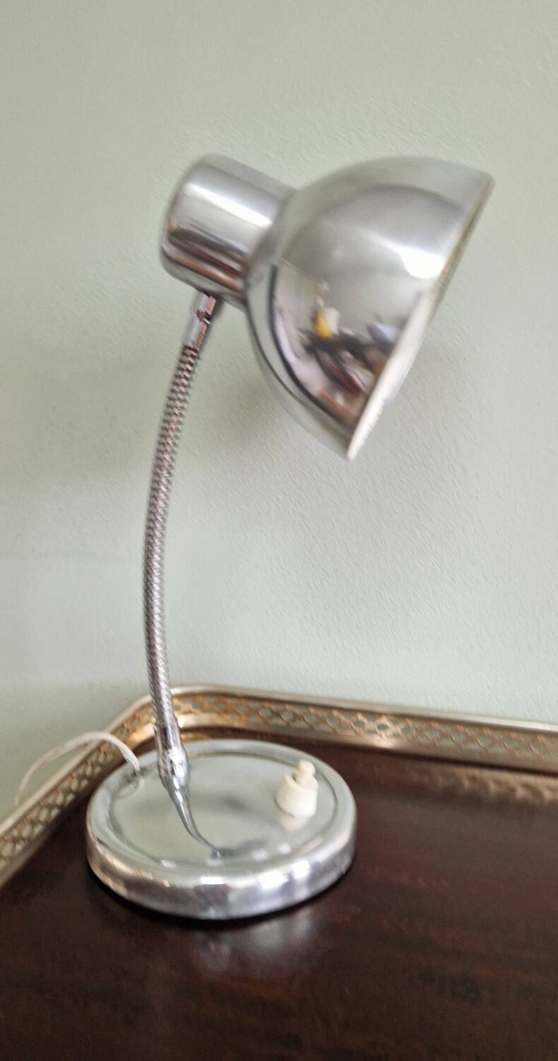 Polished aluminum desk lamp from the 1950s