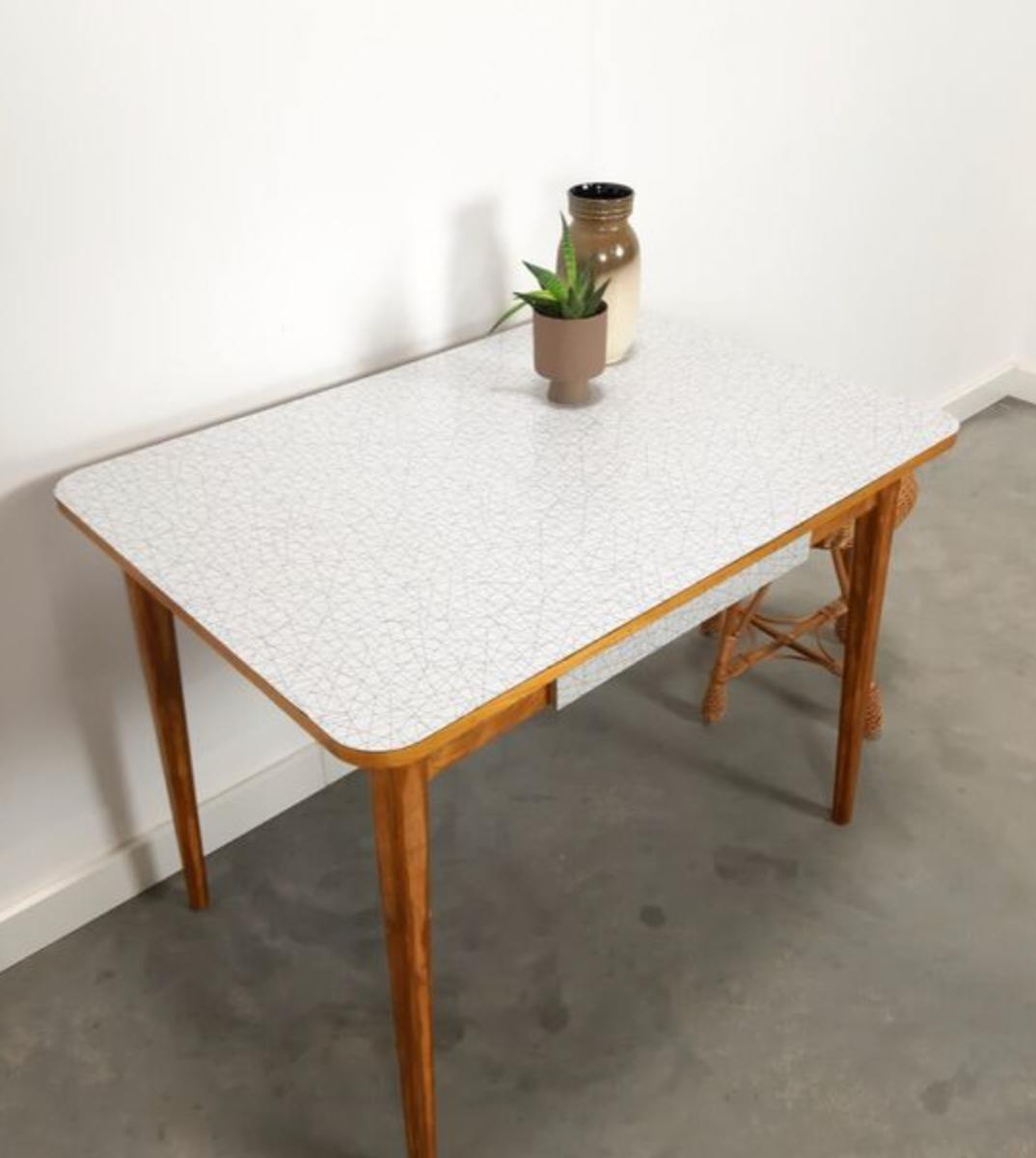 Vintage wooden dining table with formica top