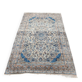Vintage Persian Nain carpet, handwoven wool and silk from the 1940s.