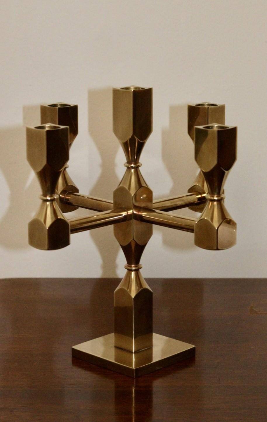 Five-arm Swedish brass candelabra by Gusum circa 1990