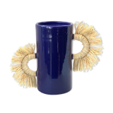 Tube vase with raffia handles