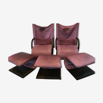 Ensemble 2 fauteuils & 3 poufs Zen de Claude Brisson édités par Ligne Roset