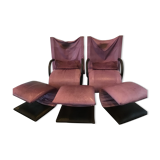 Set of 2 armchairs & 3 Zen footstools by Claude Brisson published by Ligne Roset
