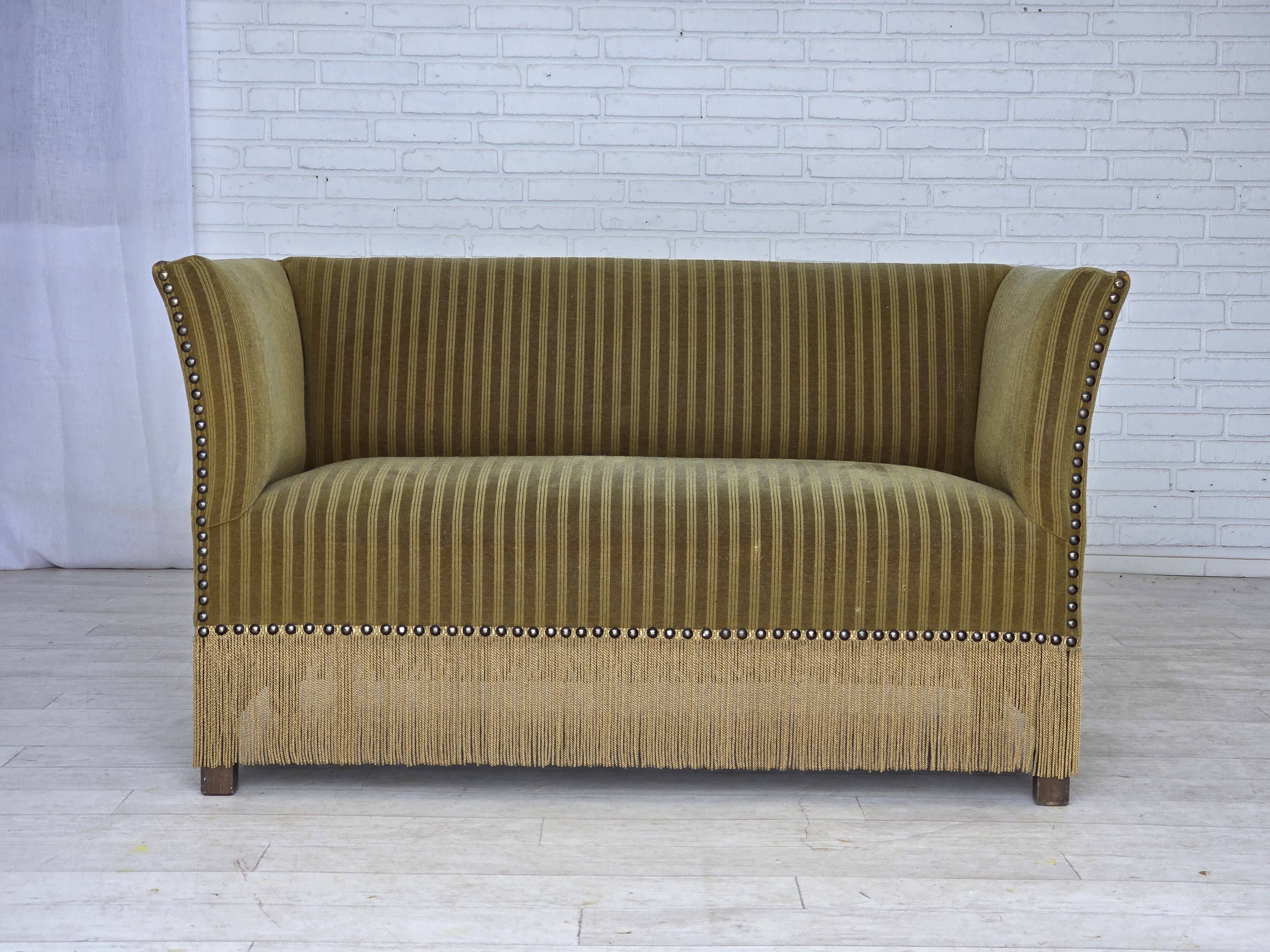 1970s, Danish 2-seater sofa, original green furniture velour.